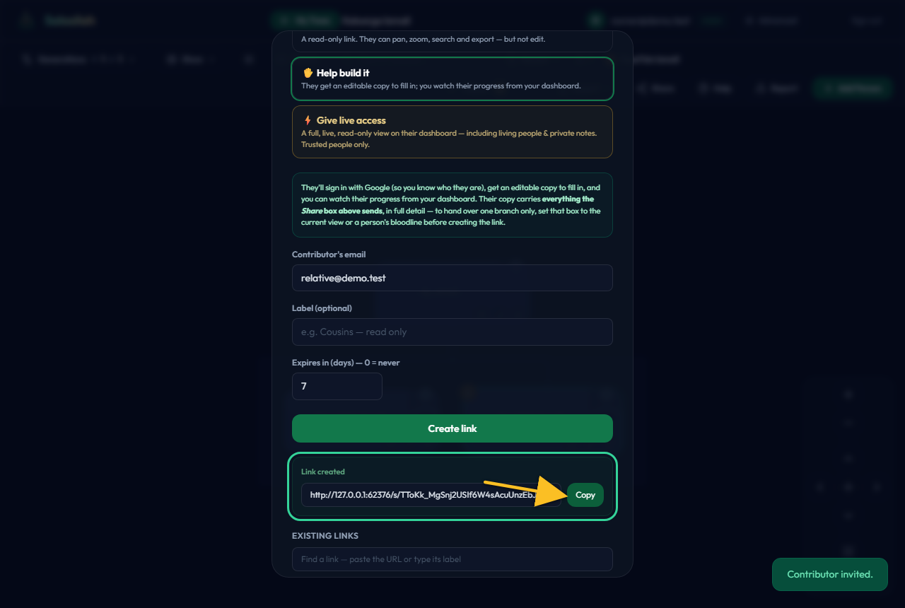 The created share link