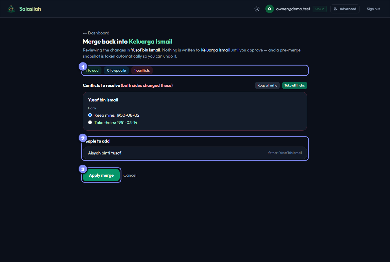 Merge preview screen