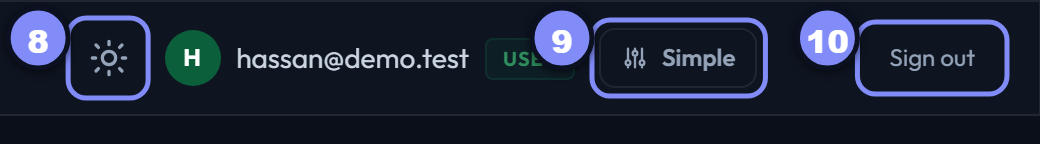The account controls at the top right