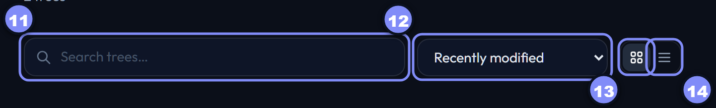The search, sort and view controls