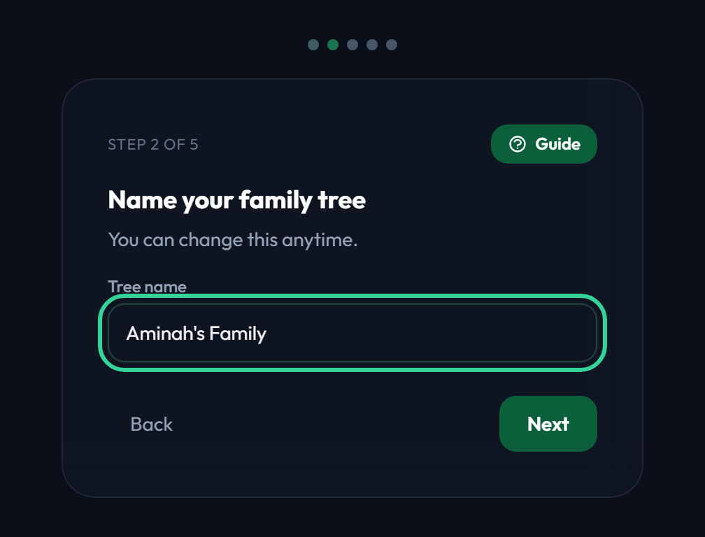 Step 2 of the wizard: naming the tree
