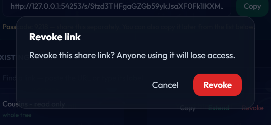 The revoke confirmation dialog