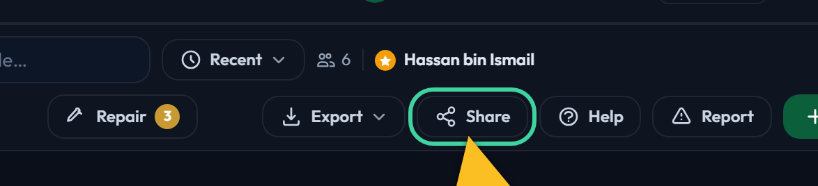 The Share button in the tree editor toolbar