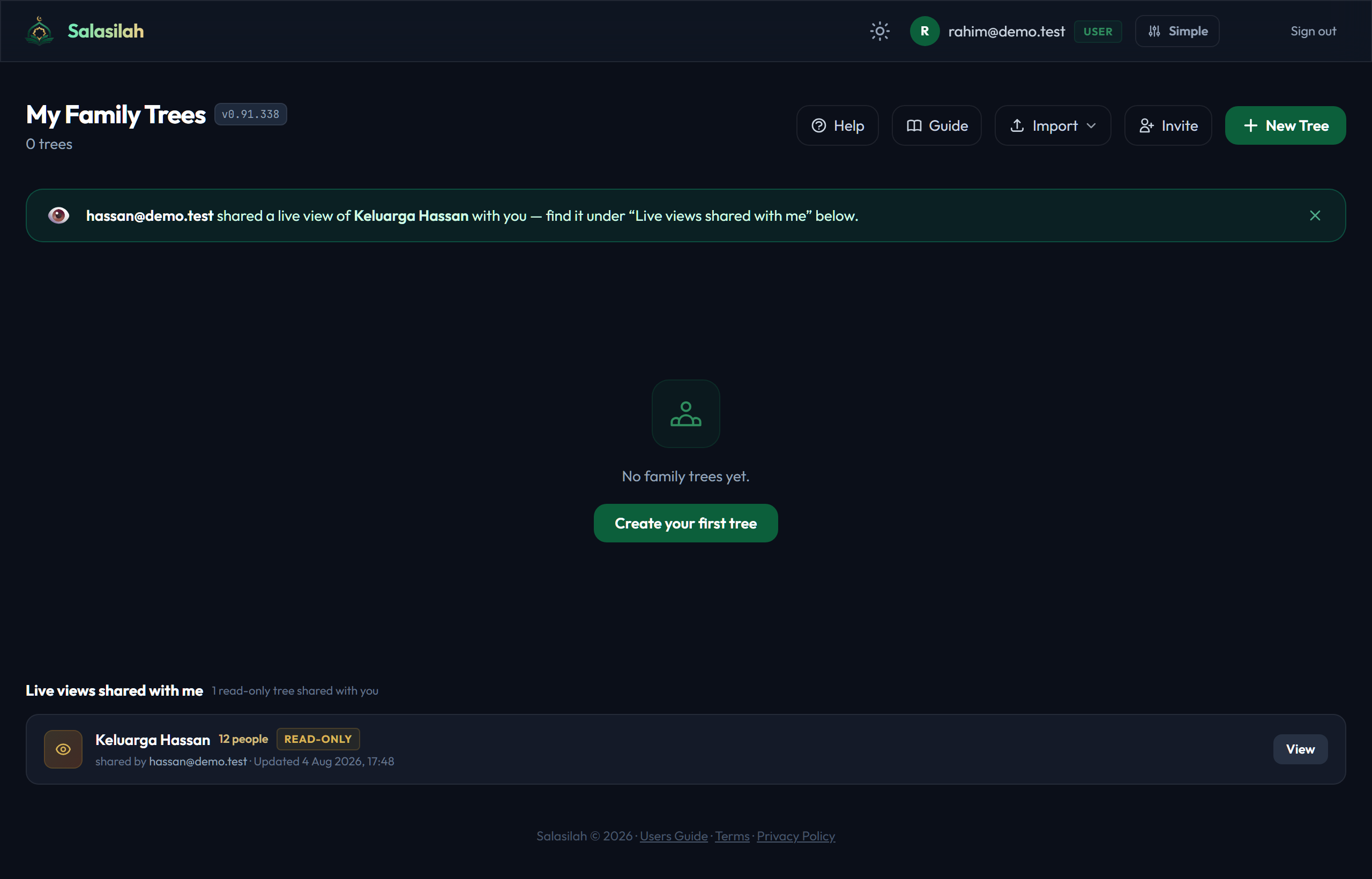 The recipient's dashboard showing Live views shared with me