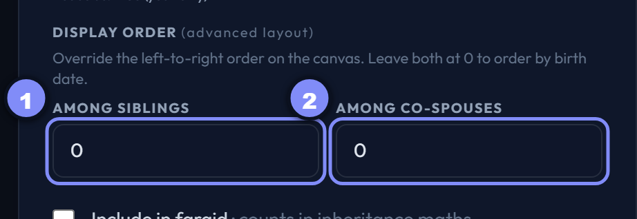The two display-order boxes, both zero