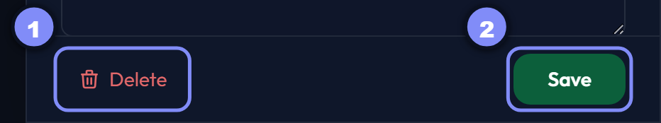The delete and save buttons at the foot of the panel