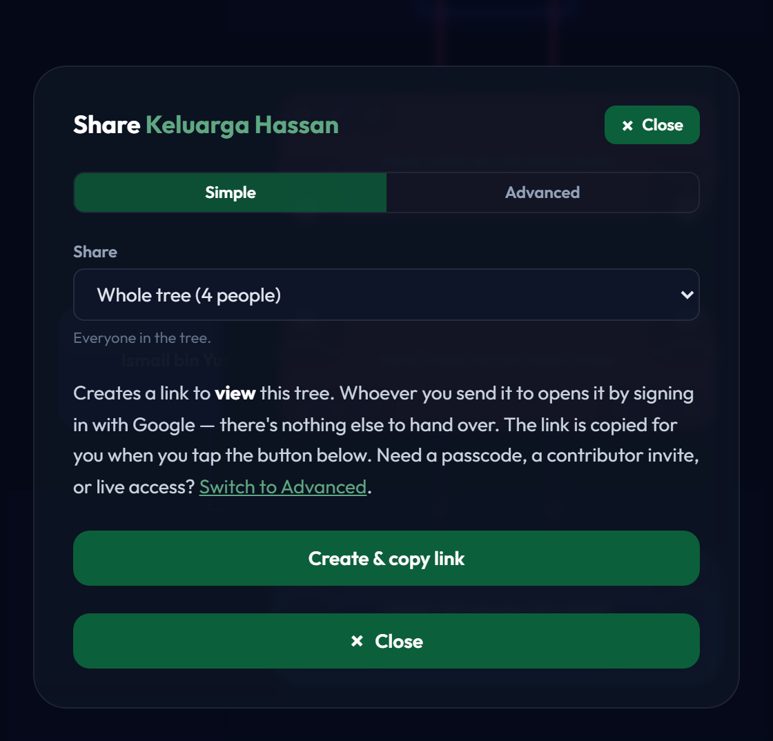 The share dialog